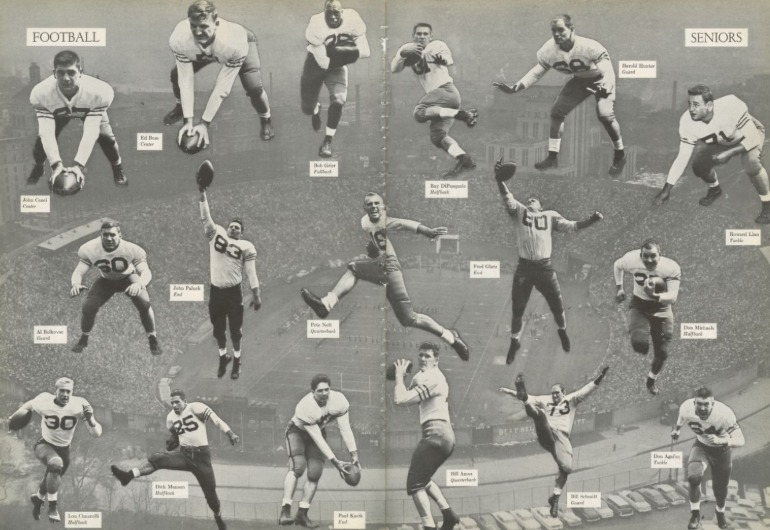 Vintage football seniors collage - generations of athletes making history